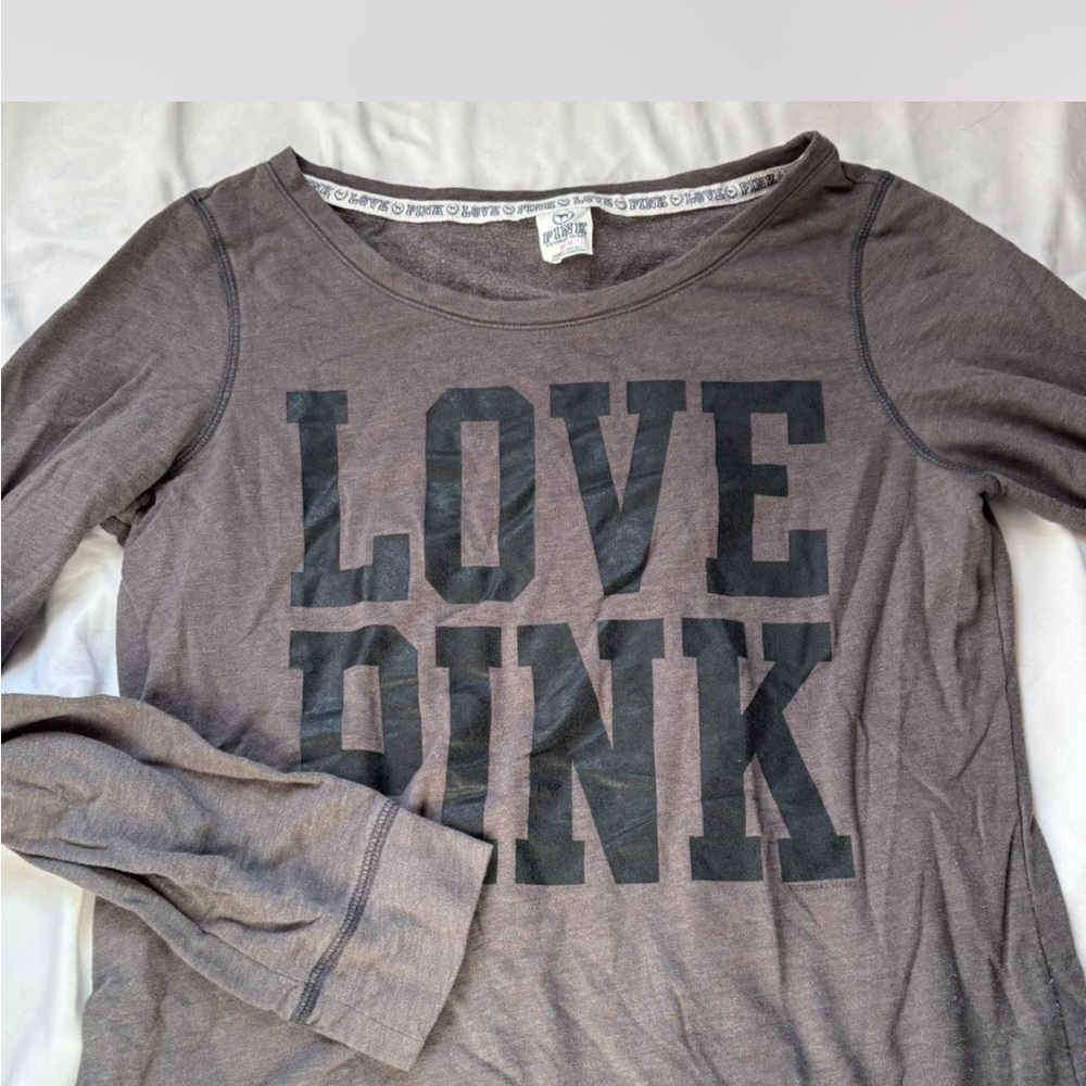Victoria’s Secret LOVE PINK Gray Long Sleeve Off Shoulder Shirt